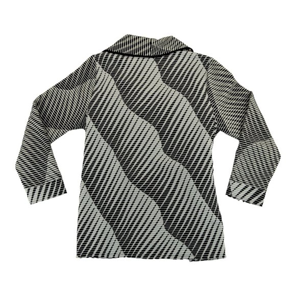 CHICOS Travelers Collection SZ 3 Black Ivory Open Front Textured Knit Blazer EUC - Picture 4 of 4